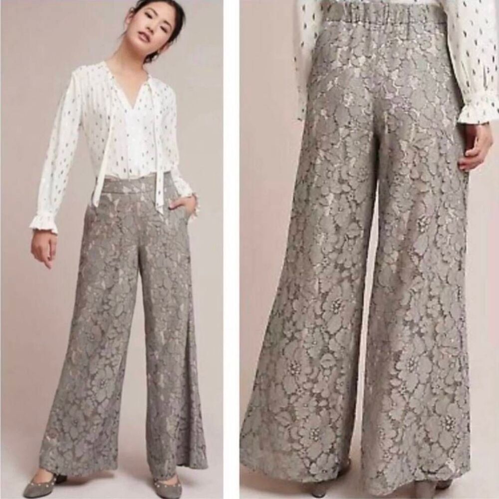 Feather Bone Wideleg Palazzo Pull On Pants Sz. LP